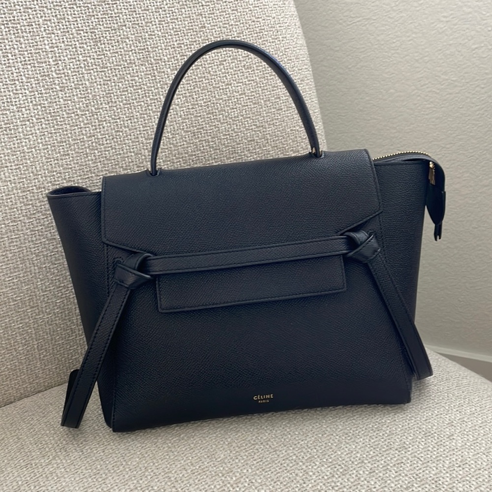 Authentic Old Celine Micro Belt Bag in Black comes with a strap as crossbody bag